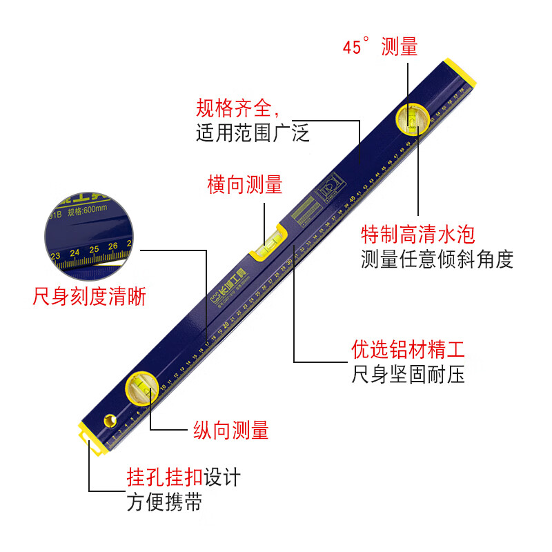 The Great Wall spirit level high-precision level ruler with handle aluminum alloy mini home decoration balance 91A spirit level 300mm (two blisters) non-magnetic 17