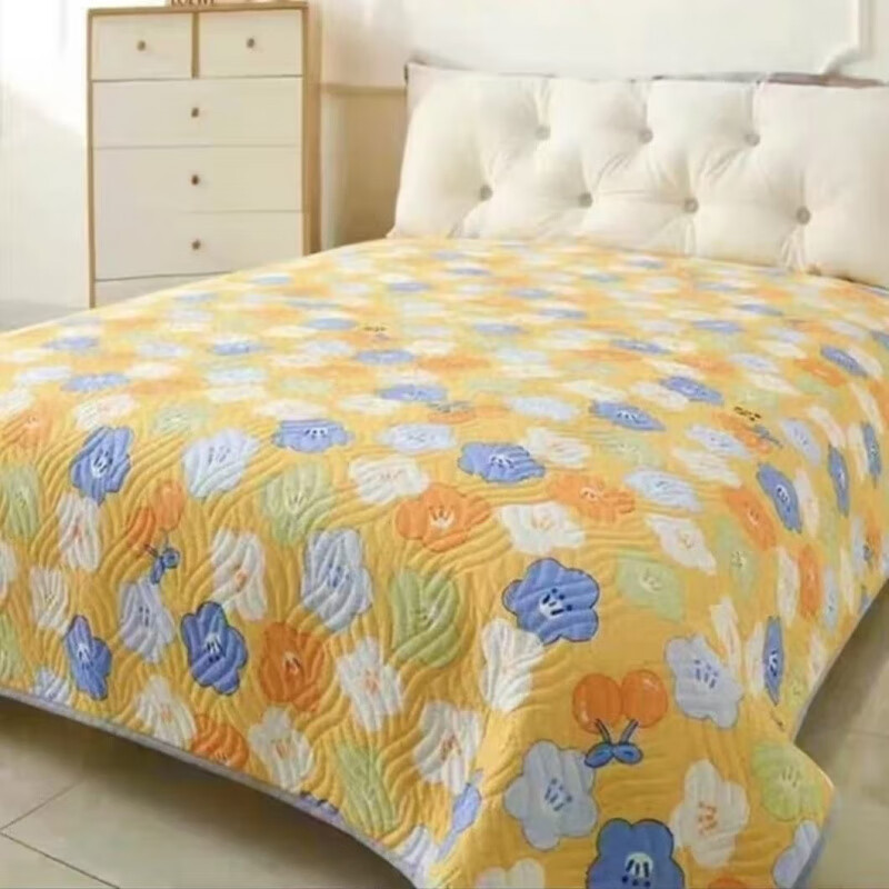 RSRDDY three-layer bed cover for all seasons, quilted dormitory thickened sheets, kang cover, tatami large bed, non-slip dual-purpose blanket, flower blossoms 200cmx230cm