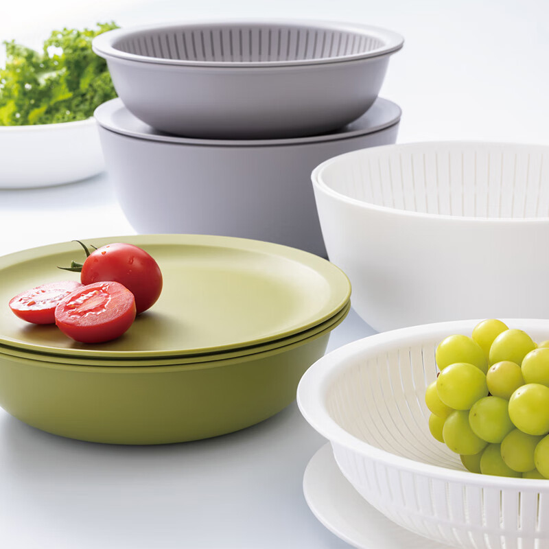 LIKE IT Japan imported rice drain basket kitchen sink multi-functional double-layer fruit basin 6-piece set green 6-piece set