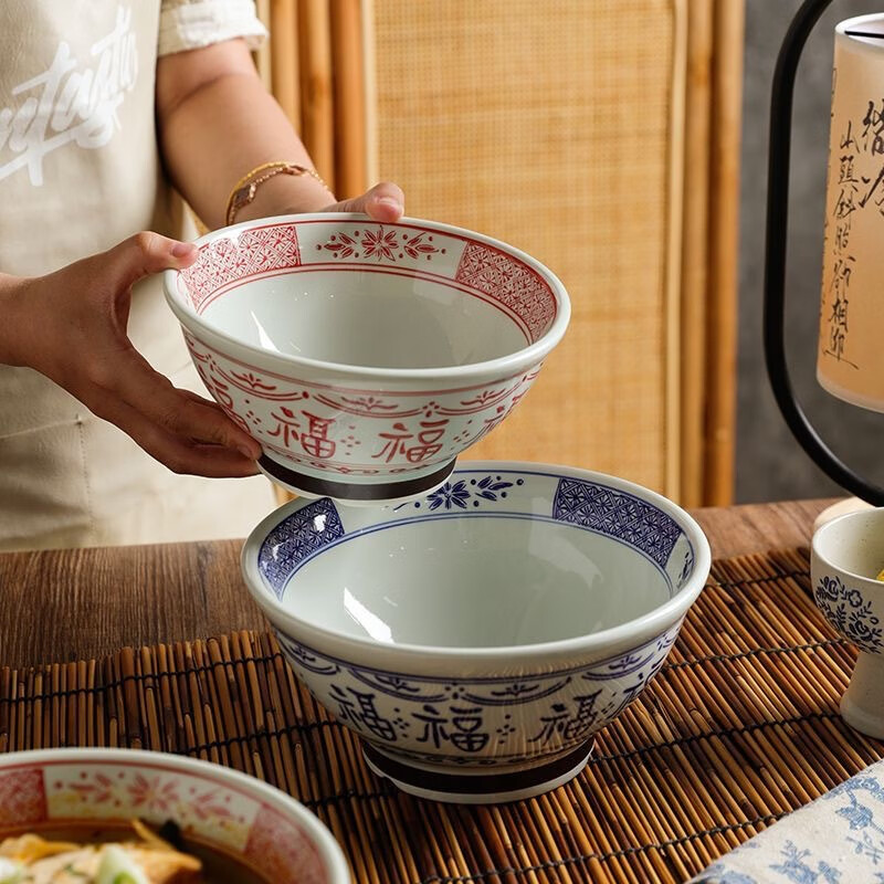 Dining general large bowl noodle bowl household underglaze color anti-scalding ramen bowl bamboo hat bowl Japanese instant noodle bowl new tableware soup basin