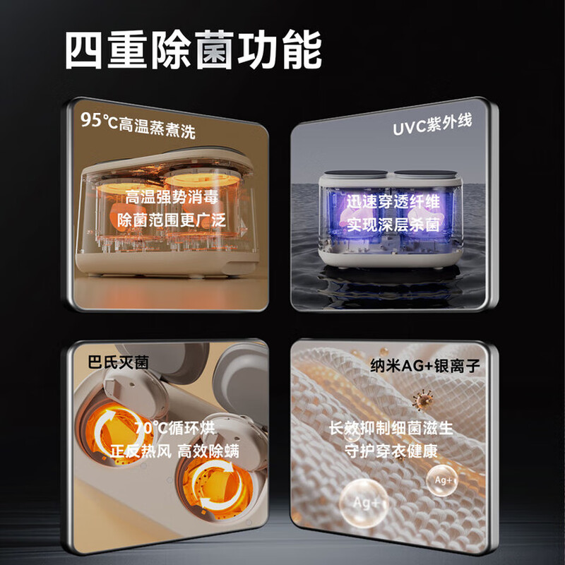 Wanjiaeng double-bin washing machine, special washing and drying for underwear and socks, fully automatic turbine dehydrator, high temperature cooking and washing, ultraviolet sterilization, mini small lazy laundry machine, washing and drying, double cylinder, cloud drying + UV ultraviolet sterilization + stainless steel bucket