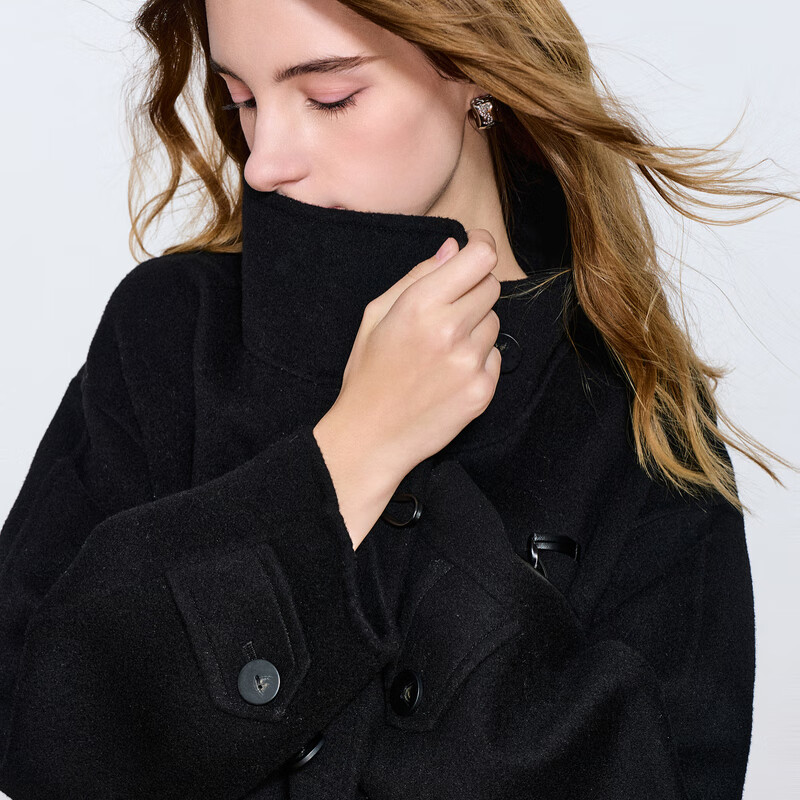 Sancai 2025 winter new style double-sided woolen coat long horn button for women