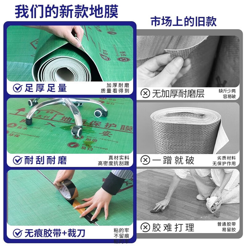 Decoration floor protective film, ceramic tile floor tile floor film, thickened protection floor covering, home decoration floor leather dust-proof and moisture-proof film, 4.0MM thick, all-purpose, universal, top wear-resistant, 120 flat green, free with enough tape