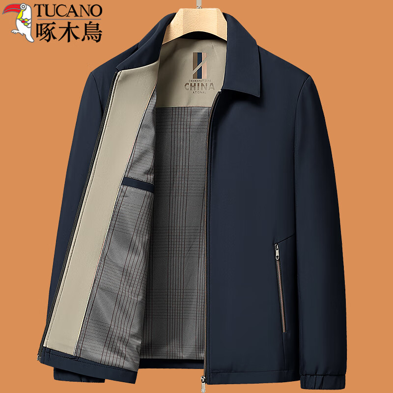 Woodpecker 2026 new dad outer jacket men's spring and autumn middle-aged 40 executive jacket 50 middle-aged and elderly 60 grandpa winter coat 20503/1017 navy blue single jacket L (recommended 100-115 catties)