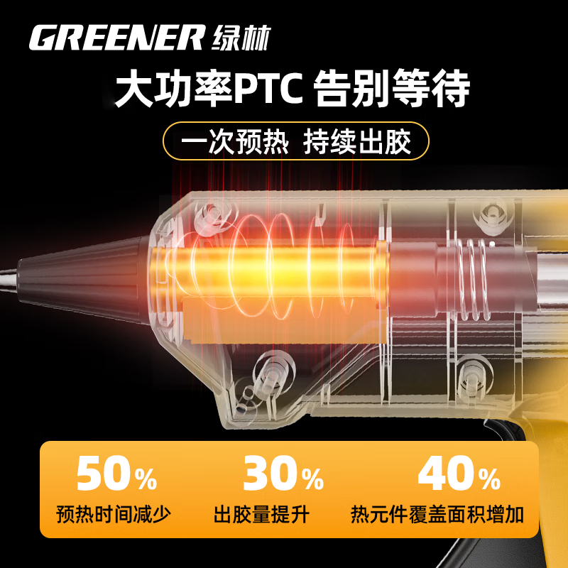 GREENER hot melt glue gun hand-made DIY household professional-grade high-power hot melt glue stick 50W large and small high-viscosity household