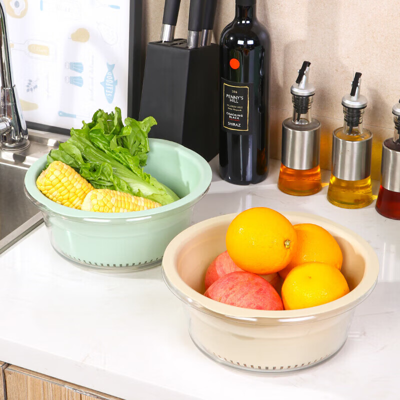 Bayco vegetable washing basket drain basket double layer vegetable washing basin rice washing drain basket drain basket washing fruit drain basin medium size BX5240