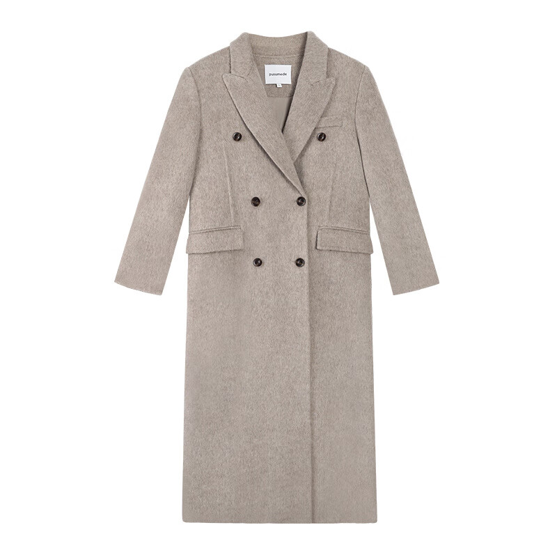 Pusumede wool double-sided woolen coat for women, autumn and winter silhouette, mid-length, Korean-style temperament woolen coat, dark gray for small people, recommended height 158-164cm S