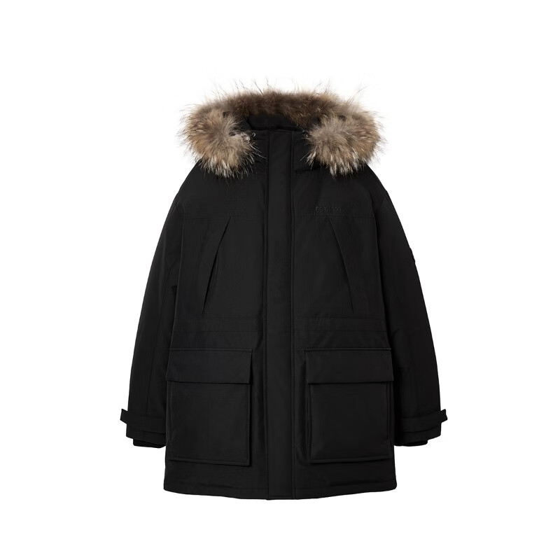 JACK&JONES Water-Repellent Men's Winter Down Jacket Windproof Removable Fur Collar Hooded Loose Jacket 225412030