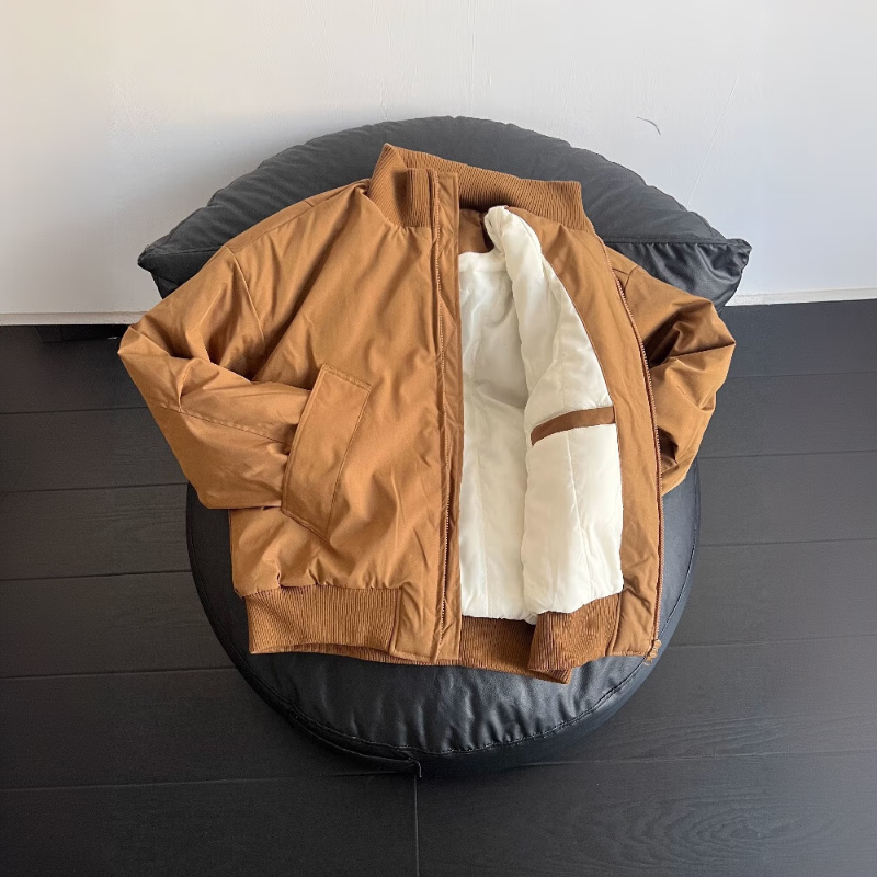 Yiran presents Maillard cotton warm cotton jacket men's winter bomber short silhouette jacket American stand-collar cotton coat brown L recommended 120-135 pounds