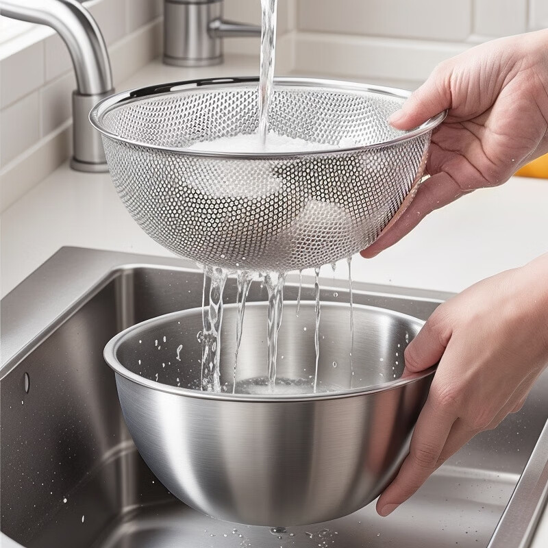 Zwilling German quality stainless steel basin drain basket vegetable basin rice washing sieve rice cleaning artifact food grade drain basket filter stainless steel drain basket + thickened basin (23.0cm)