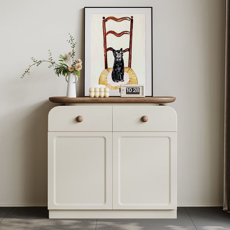 Guansi solid wood sideboard mid-century style 2025 new wall-mounted integrated storage cabinet walnut drawer cabinet small and medium-sized retro Walnut Khaki 1.0 m push-type - double door E0 grade solid wood paint + drawer + hardware guide rail