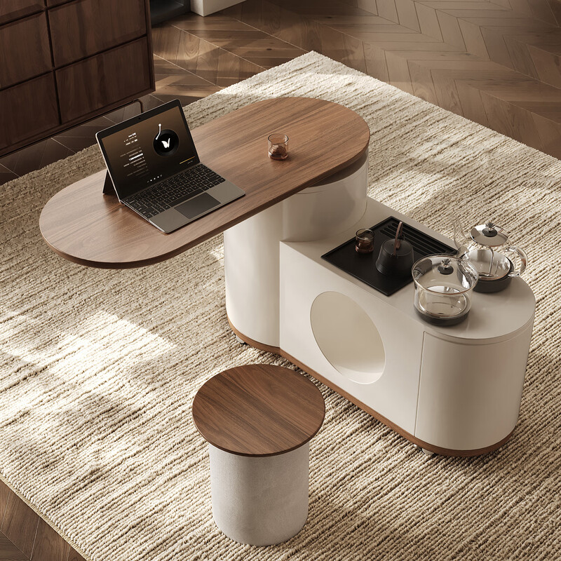 Quanmu (QUANMU) movable tea table, living room, household coffee table, sofa side table, kung fu tea cart, balcony tea making, small rotating tea table, Pinge tea cart, glass tea stove, accommodates 18.9L bucket, door-to-door installation