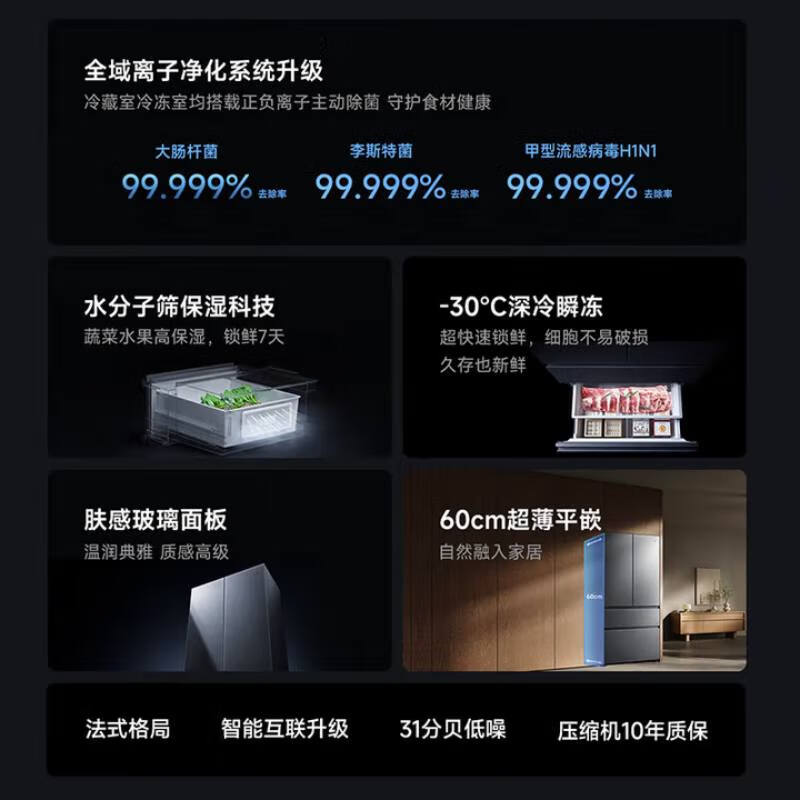 Mijia Xiaomi Micro Chilled Refrigerator Dual-system 560-liter French-style ultra-thin built-in household large-capacity refrigerator with first-class energy efficiency. Same model as Mr. Lei’s conference Micro Chilled|Flat Built-in|Dual System|Ice Making|Star Satin Silver