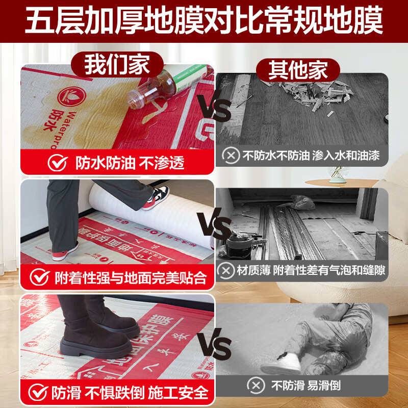 Guzhangmen floor decoration protective film, mulch film, decoration floor tiles, ceramic tiles, wooden floor protective film, protective pad, five-layer thickened bright film, huge thick five-layer bright film alloy, EV cotton 4.0mm 100 square meters, free enough tape + cutter