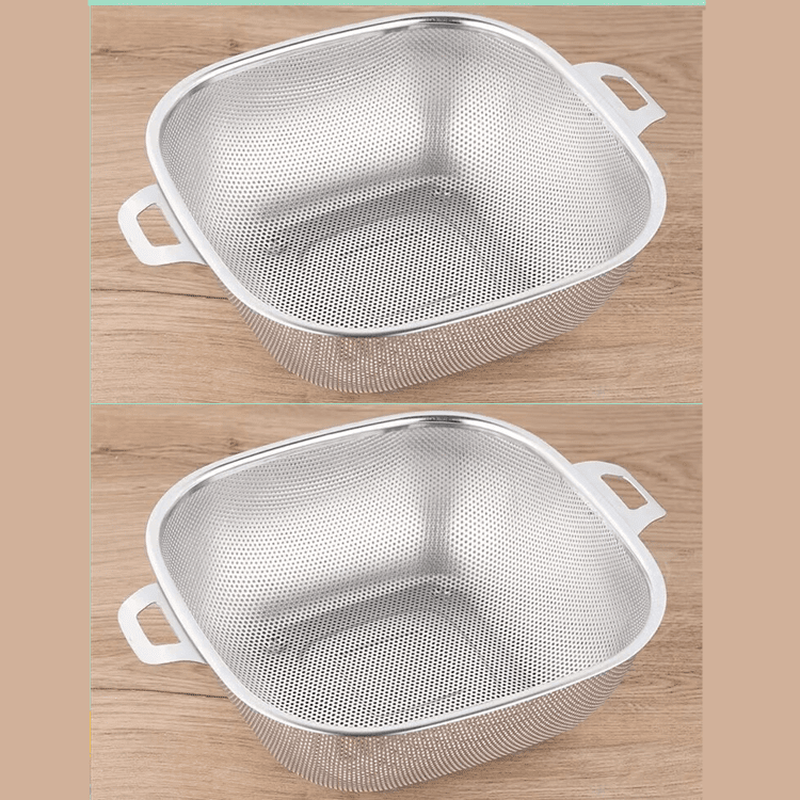 Shantou Lincun extra thick square drain basket stainless steel rice basin kitchen sink fruit basket extra thick square with ears 32cm