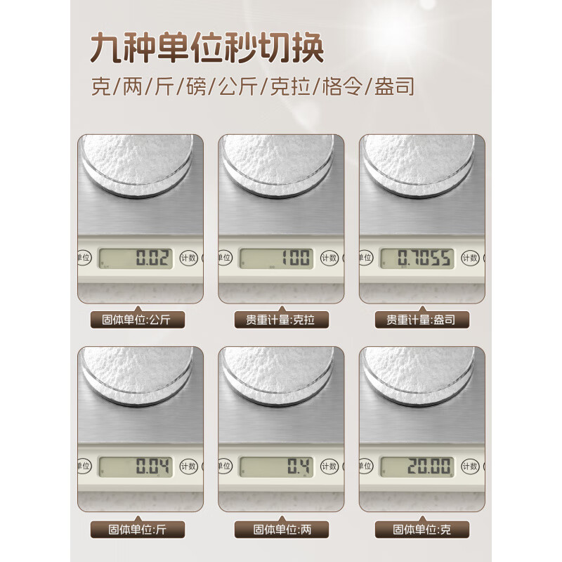 Konbach kitchen electronic scale small precision electronic scale household baking scale kitchen food scale 0.1g bench scale battery charging dual-use model 3kg/0.1g stainless steel scale surface