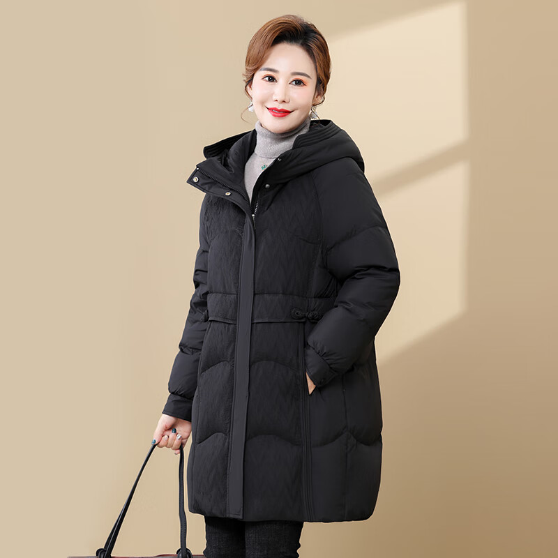 Snow Flying Down Jacket Women's 2025 New Mid-Length Loose Casual Warm Jacket Mother's Clothing Black L