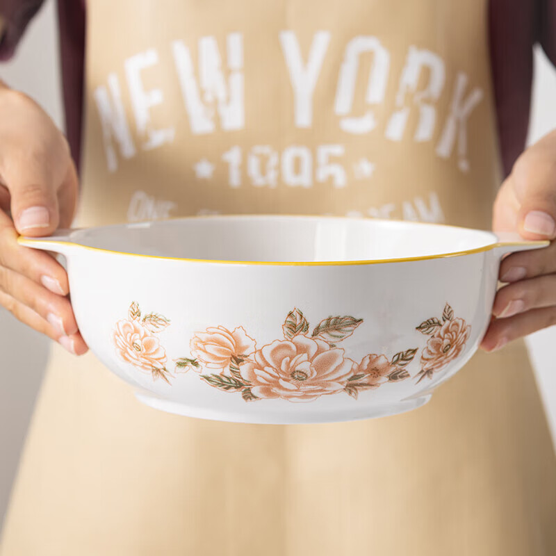 Camellia double-ear thickened soup bowl 9.5 inches high temperature resistant ceramic boiled fish bowl pickled fish soup bowl new 1 Camellia 9.5 inches large soup bowl 1 pack no specifications