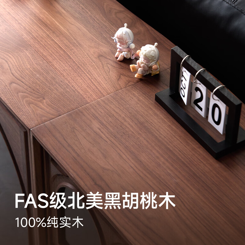 Solid wood TV cabinet made of Pusu wood, floor-standing French retro combination cabinet, antique black walnut wood living room storage integrated E cabinet - closed double drawer cabinet丨Ready stock