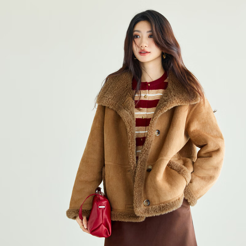 Eifini Jiang Xin endorses Eifini splicing design stand-up collar brown jacket 2025 autumn new model S 80-105 catties