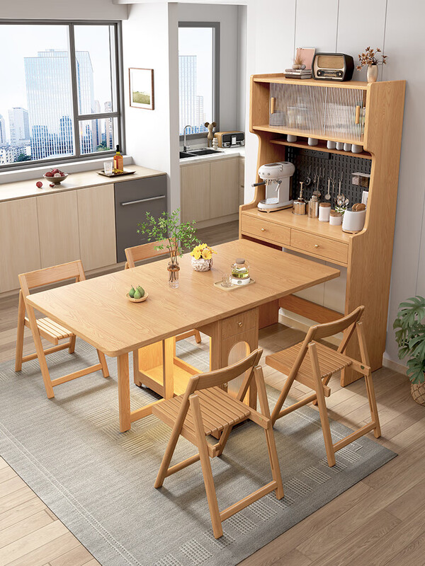 Yunbin Guangdong Foshan sideboard solid wood sideboard dining table integrated high cabinet small apartment household storage cabinet foldable solid wood color 87cm all solid wood sideboard