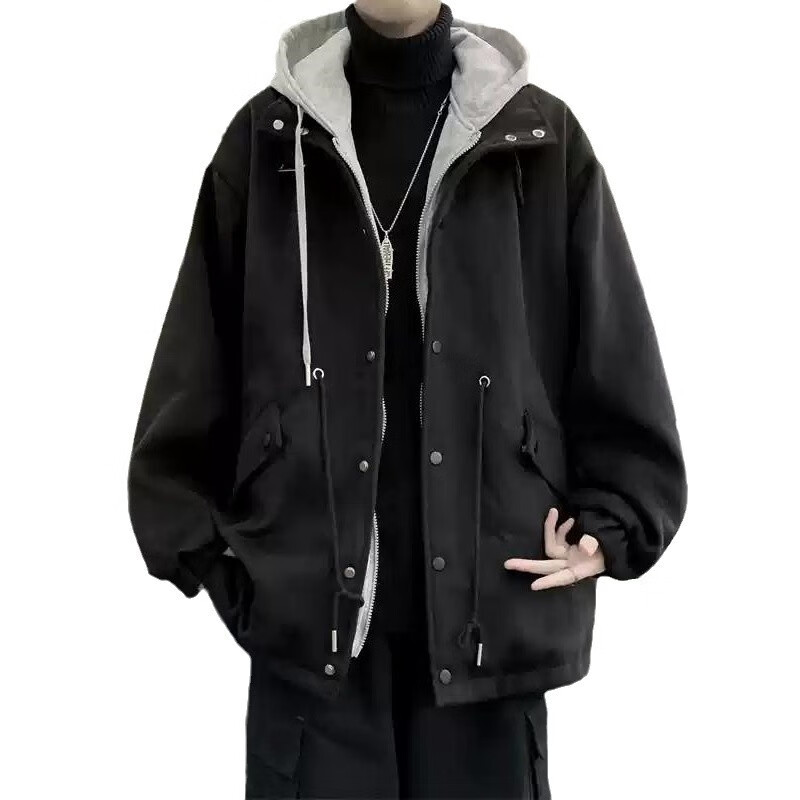 Xingsuyao (xingsuyao) fake two-piece hooded jacket men's suit autumn and winter Korean style loose woolen coat men's high-end fashion three-piece suit black + long white T + pants blue XL