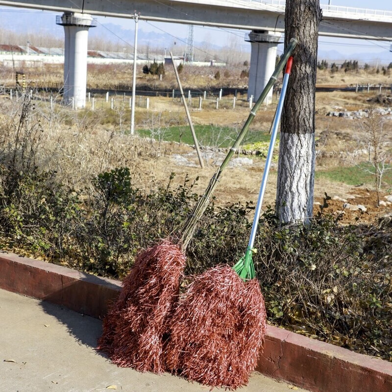 Bun Peng broom for sanitation, outdoor dust sweeping, extended length and width, courtyard cleaning, plastic wire, thickened broom, iron handle, plastic head, 10 brooms
