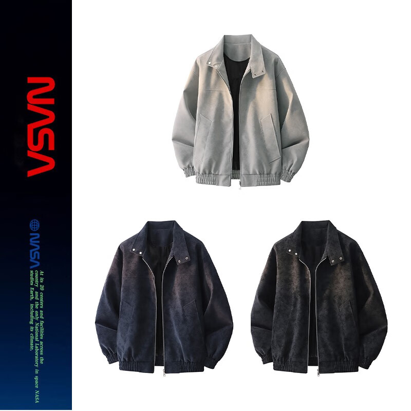 NASALIKE American Jacket Men's Autumn and Winter 2025 New Loose and Versatile Casual Handsome Teenage Pilot Leather Jacket Gray Velvet L (Recommended 110-130 catties)