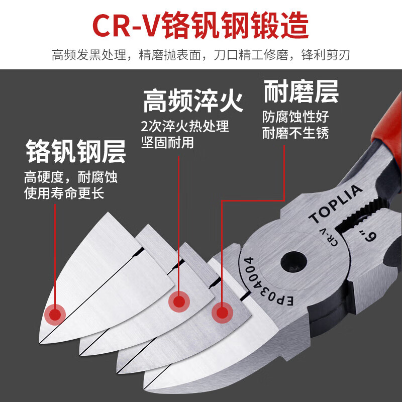 TOPLIA industrial nozzle pliers 6 inches electronic pliers scissors diagonal pliers 165mm professional grade EP034004
