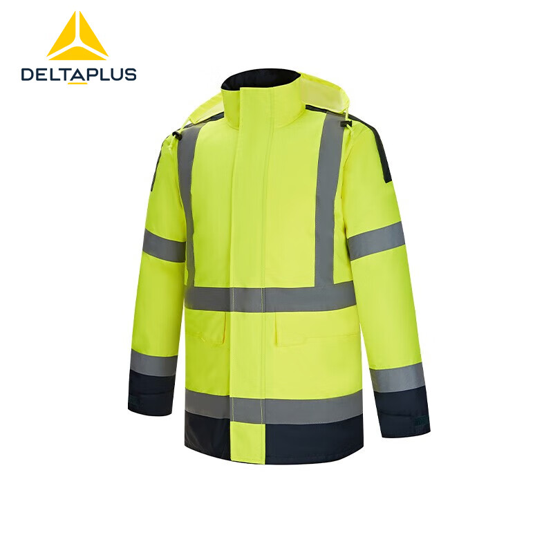 DELTAPLUS Fluorescent PU coated polyester high visibility windbreaker, cold, waterproof and rainproof 404011 XL yellow + navy blue