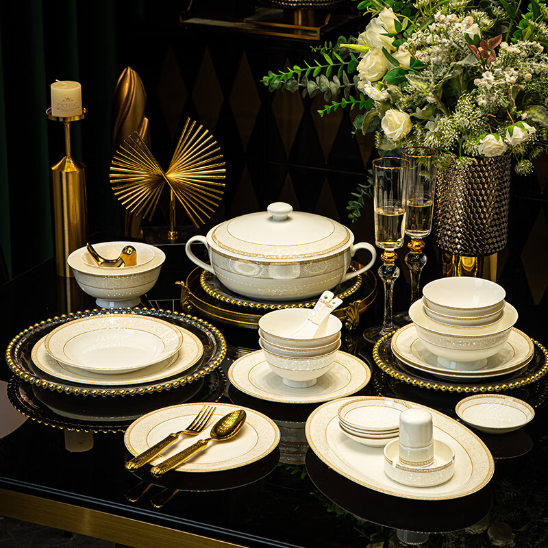 DELILAH Jingdezhen ceramic tableware set light luxury high-end dishes household new high-looking housewarming dishes Waltz gift box 88 pieces