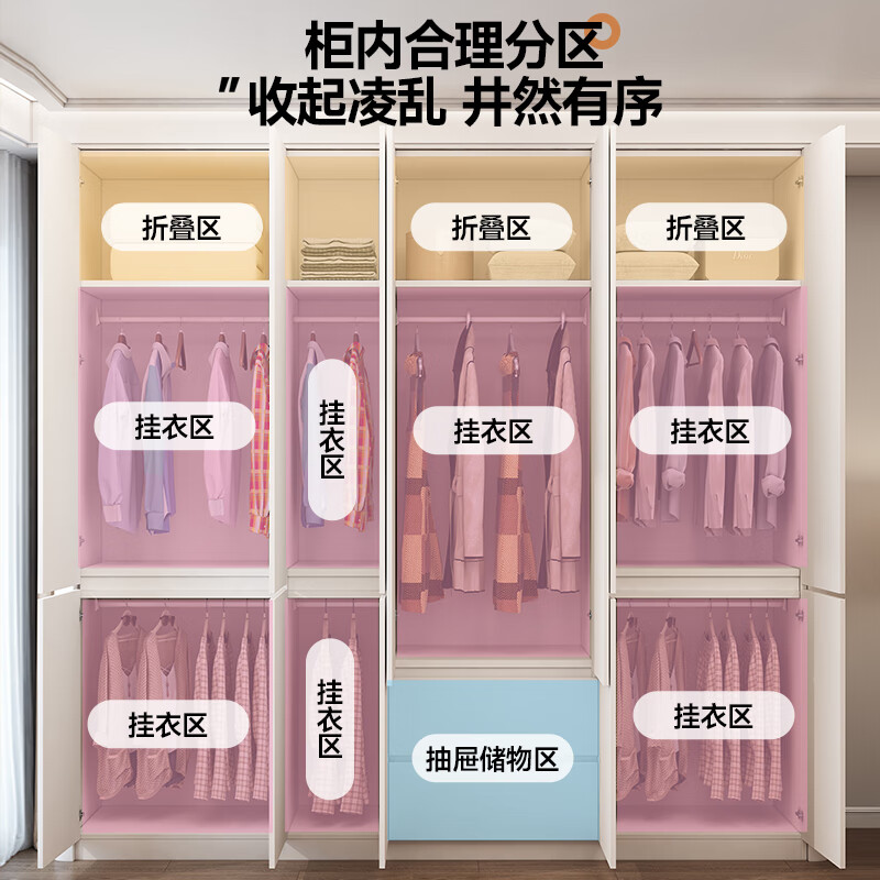 Zhuoxi ENF grade cream style wardrobe bedroom home solid wood customized arc one door to top flat door cabinet large wardrobe 2*2.4 five doors + top cabinet ENF grade solid wood