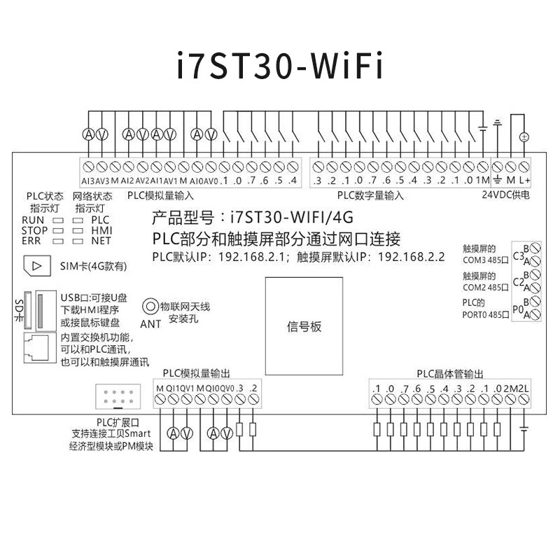 Gongbei 7/10-inch MCGS touch screen PLC all-in-one Kunlun configuration screen TPC7032Kw compatible with 200SMART IoT screen i7ST30-WiFi IoT 7-inch