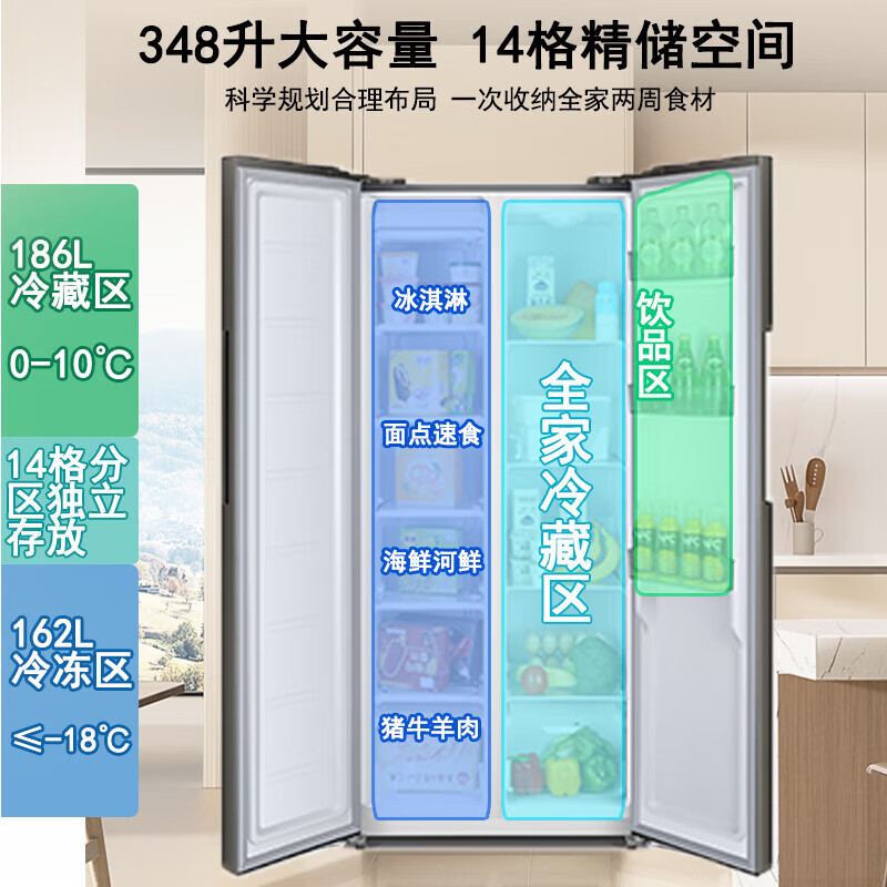 Oaks refrigerator air-cooled frost-free double-door multi-door refrigerator household large-capacity cross four-door embedded smart refrigerator slim embedded 426 upgraded double-door first-class energy efficiency 348L