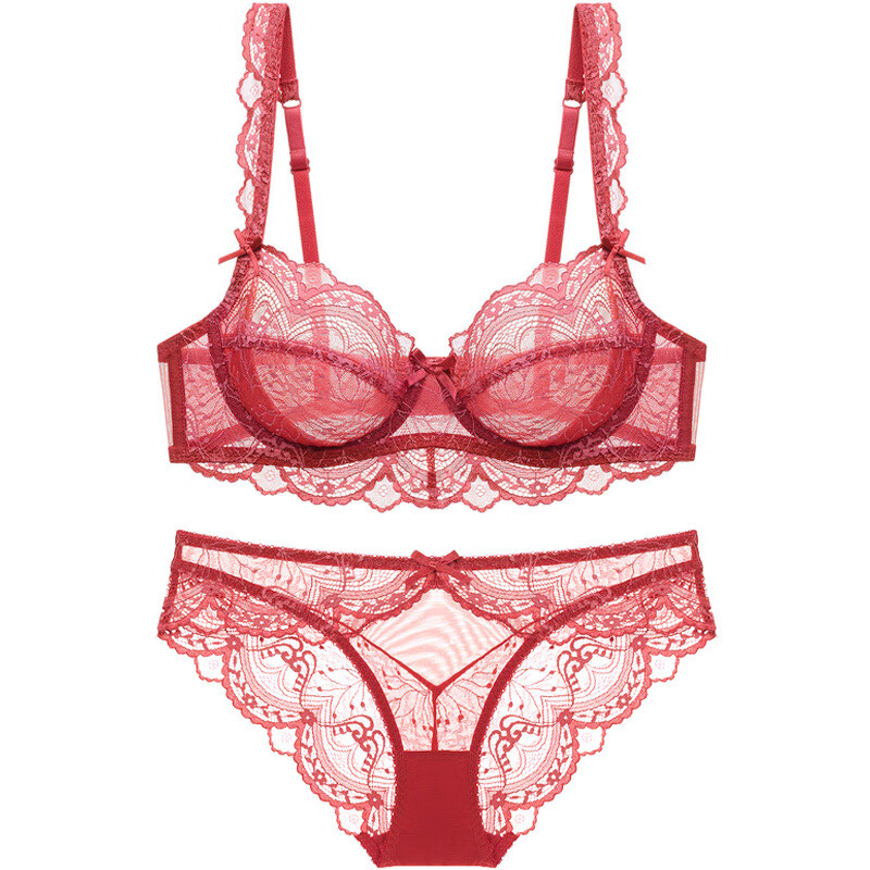 LangSha Red Bra Set Lace Sexy Push-Up Thin Underwear Women Wedding Year of the Horse Qi Ji Red Zodiac Year Bra