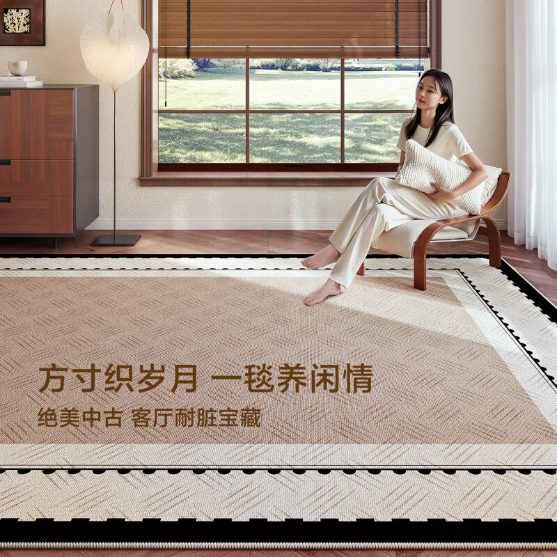 Yingfei French medieval style living room carpet coffee table floor mat no-wash and wipeable 2025 new light luxury high-end sofa carpet loop pile-late autumn-upgraded 300cm*400cm