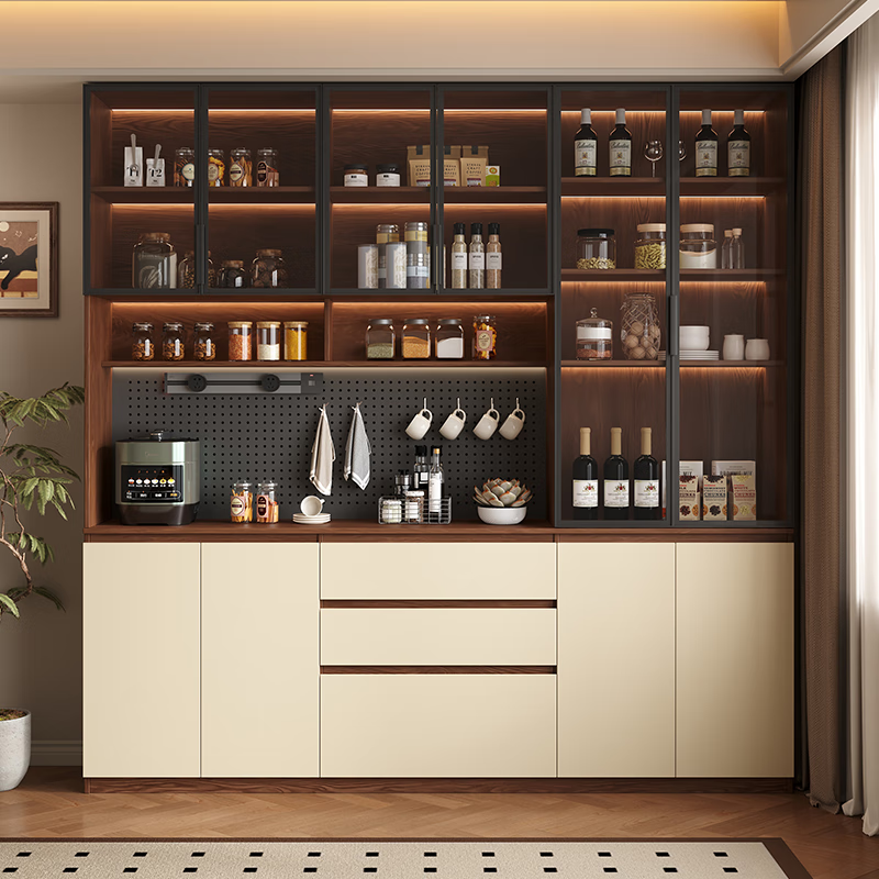 Gugezhijia customized solid wood sideboard against the wall, integrated storage cabinet, warm white storage cabinet, wine cabinet, kitchen dining table integrated cabinet, 2.0 meters long