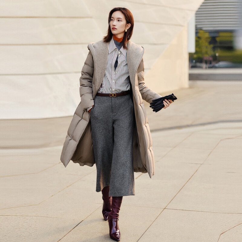 EP Yaying long goose down jacket for women, graphene heating, light and warm, waist-cinching down jacket, same style as the mall Y209A, gray 700+ high loft goose down, quiet luxury old money style M, down filling capacity 195g