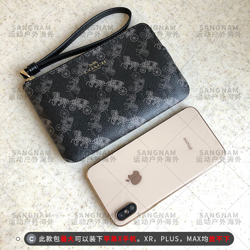 COACH Coin Purse Clutch Small Handbag Wallet Women's Wrist Mobile Phone Card Holder Carriage White spelled oatmeal logo