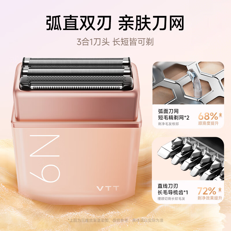 VTT electric private part shaver, home hair removal device, private part shaving artifact, bikini hair removal device, armpit hair trimmer, birthday gift for men and women, N9 upgraded model - pink, curved and straight double blade + efficient hair removal + silky clean shave VTT official designated model