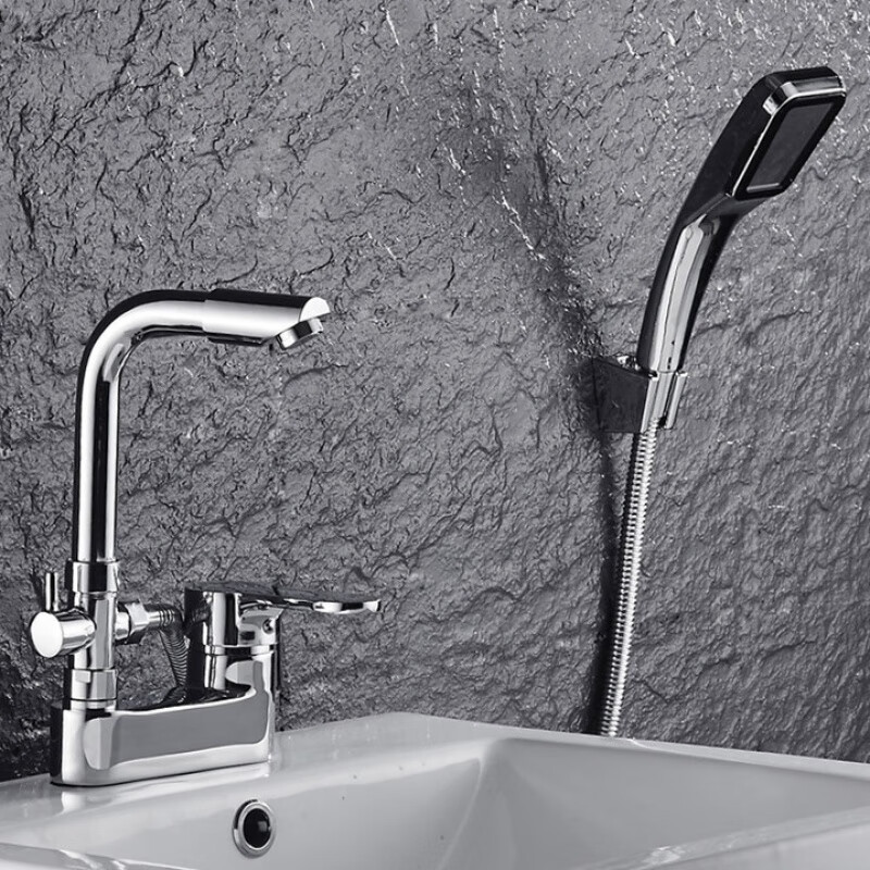 Shantou Lincun all-copper basin faucet bathroom with shower shower basin washbasin hot and cold faucet double hole alloy rotating dual-use faucet