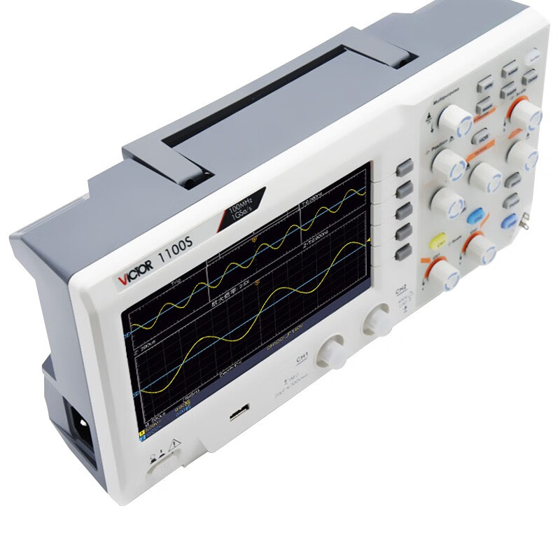 Victory Instrument (VICTOR) oscilloscope, high-precision dual-channel digital storage oscilloscope, multi-function digital display desktop waveform display with probe, sampling rate 1GSs/s bandwidth 100MHz VC1100S