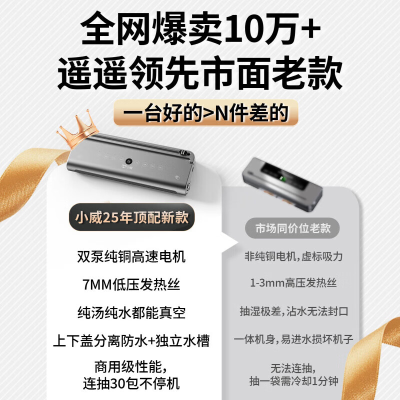 Willin Xiaowei official direct sales Xiaowei double pump vacuum sealing machine small household commercial food preservation packaging machine plastic sealing fully automatic sealing upgrade single pump, free three-year warranty with cutter + function