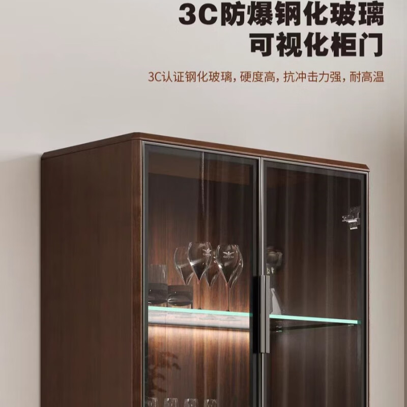 Qiuke home living room wine cabinet integrated wall-mounted light luxury glass bookcase office file cabinet new Chinese style solid wood display cabinet