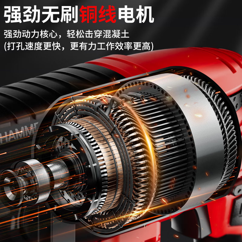 Xinggu electric hammer impact drill brushless rechargeable lithium battery high-power household concrete three-purpose multi-functional demolition machine 15-section dual-electric | brushless motor | long-lasting battery life