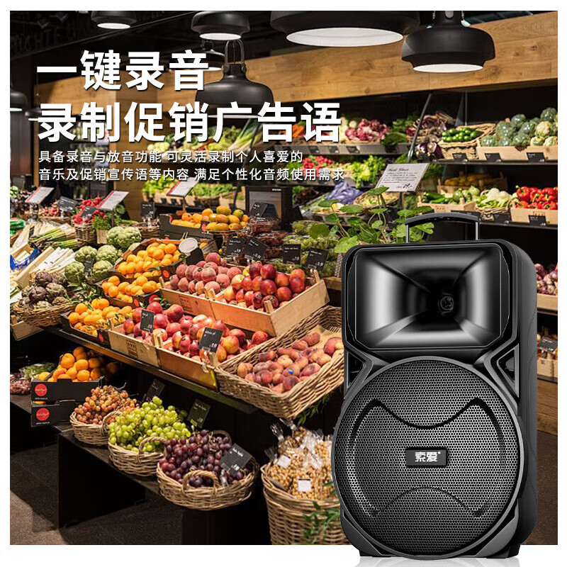 Sony Ericsson (soaiy) 12-inch square dance audio high-power portable outdoor heavy bass Bluetooth karaoke special high-volume mobile trolley speaker outdoor performance equipment A89WM large battery model