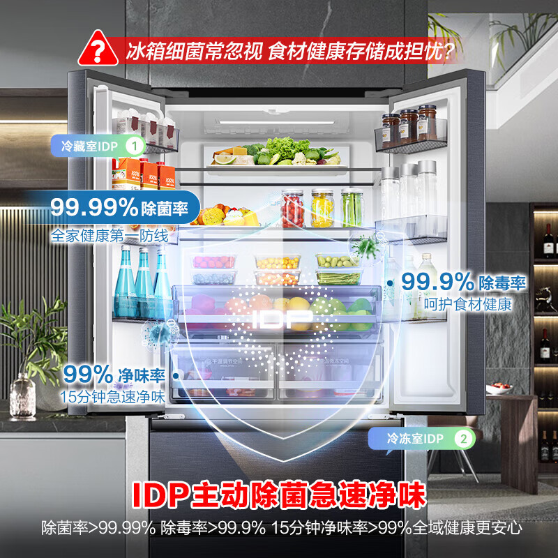 Rongsheng 526-liter dual-purification dual-system double-circulation French-style multi-door four-door refrigerator household large-capacity first-class energy-saving dual-frequency IDP active sterilization air-cooled frost-free Rongsheng 526-liter dual-purification dual-system sterilization refrigerator