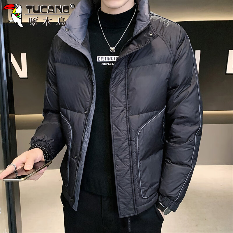 Woodpecker (TUCANO) Down Jacket Men's Winter Men's Jacket Stand Collar Cold Protection Thickened Warm Short Casual Men's Clothing Black XL