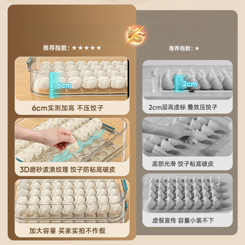 WCZ German dumpling box food-grade freezing special sealed fresh-keeping box dumplings and wontons frozen household kitchen refrigerator collection dark blue two-story one cover family of three