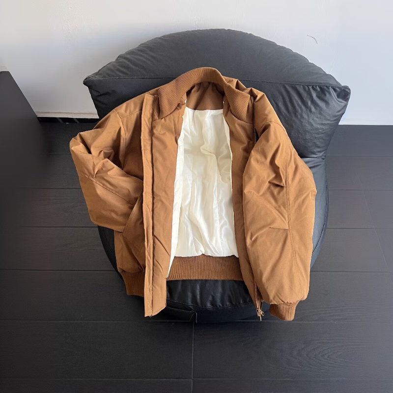 Yiran presents Maillard cotton warm cotton jacket men's winter bomber short silhouette jacket American stand-collar cotton coat brown L recommended 120-135 pounds